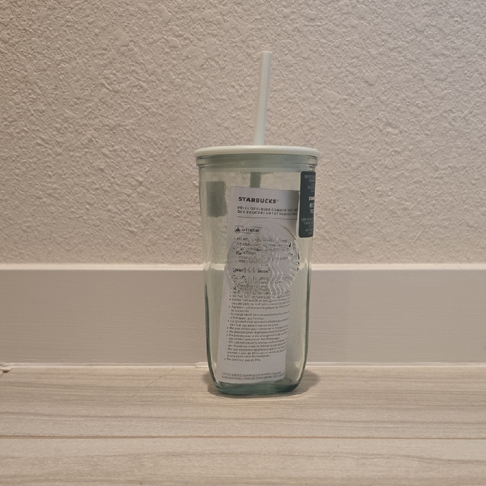 Starbucks Clear Glass Mint Green Tumbler with Straw